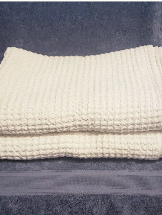 ONSEN Set Of 2 Bath Towels Waffle Supima Cotton Oat Color