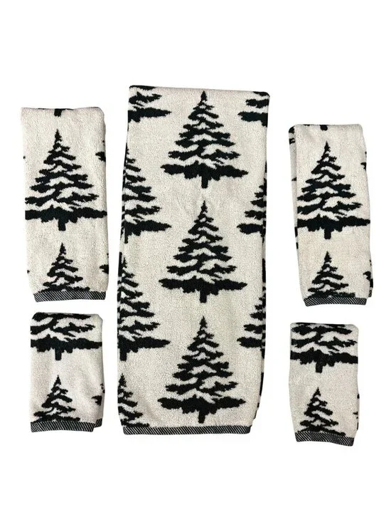 BIANCA HOLIDAY Christmas Tree Print Towel Set 5 Piece Made In Portugal