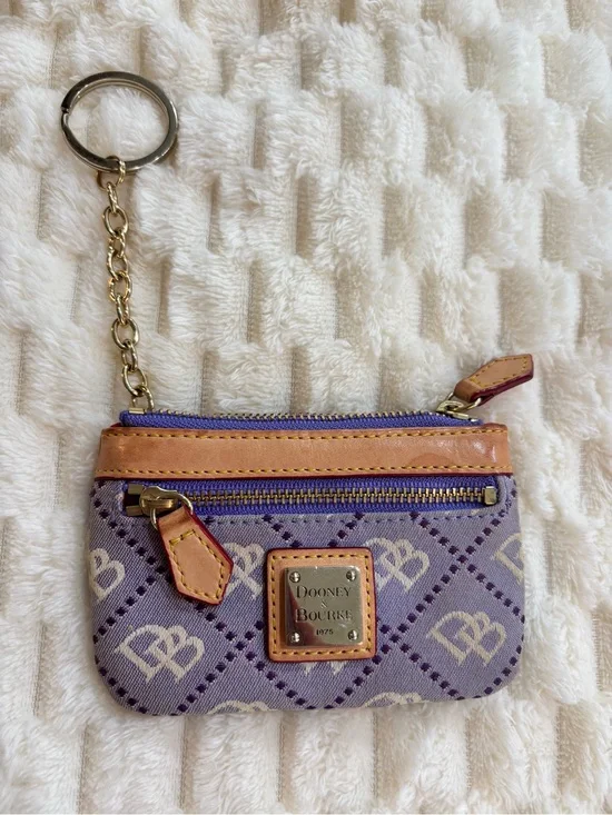 Dooney & Bourke Lavender Purple and Tan Key Card Holder with Gold Chain