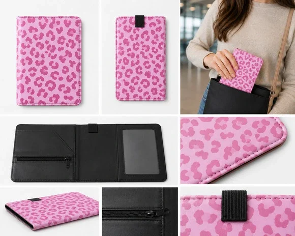 Pink Leopard Print Travel Wallet / Passport Holder