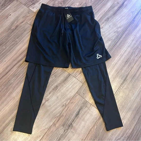 2-in-1 Athletic Shorts with Compression Liner Leggings Black Men’s Small NWT