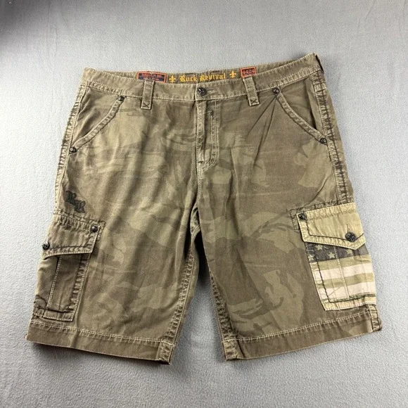 Rock Revival Cargo Shorts Men's 44 (Fits 48) Camo American Flag Streetwear Y2K