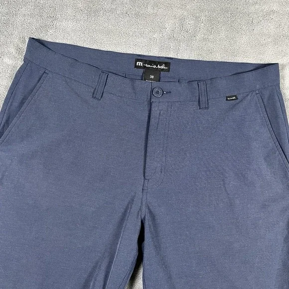 Travis Mathew Men Golf Shorts Flat Front Dark Blue Navy Polyester Stretch Sz 38