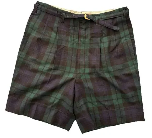 Mohan’s VTG 1956 Plaid Tartan Pleated Shorts Scottish Irish Gold FAIR WORN LOVED