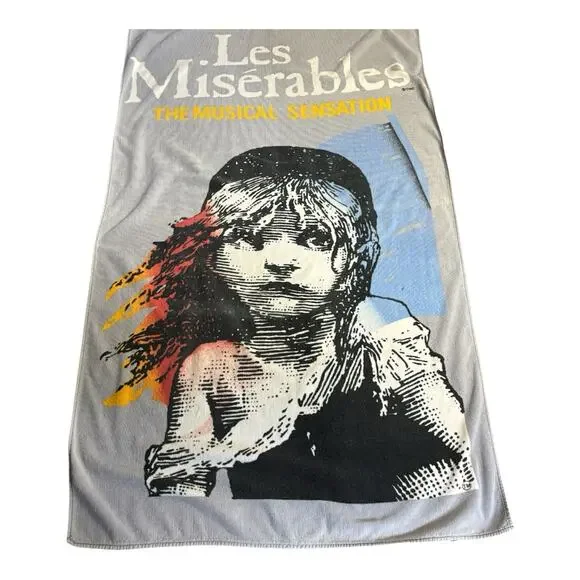 Vintage 90s Les Miserables Beach Towel Cosette Graphic Broadway Musical Cotton