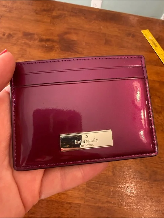 Kate Spade Kenzie Small Patent Cardholder Dark Raspberry Wallet Purple EUC