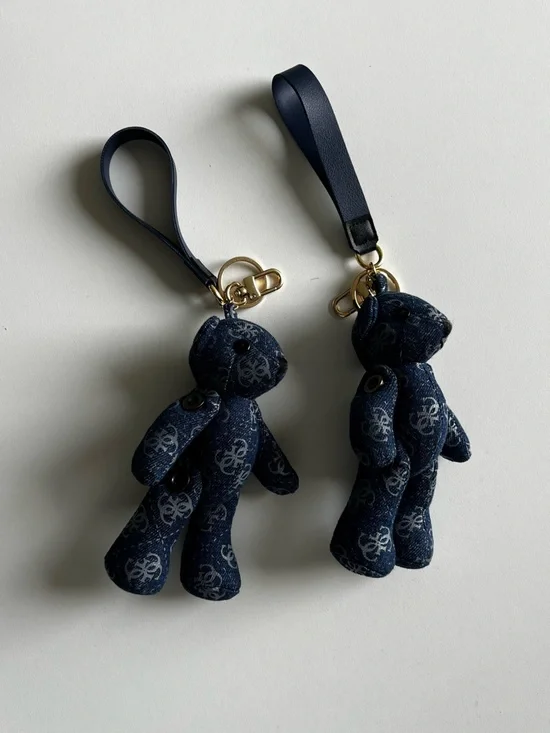 Guess Navy Logo Teddy Keychain Pair with Gold Hardware