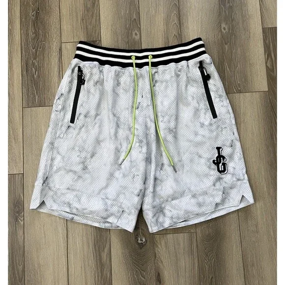 John Geiger Basketball Shorts JG Embroidered Logo Mesh Zip Pockets Mens Sz L