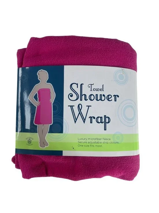 Towel Shower Wrap Microfiber Fleece Adjustable Closure Pink 27.5