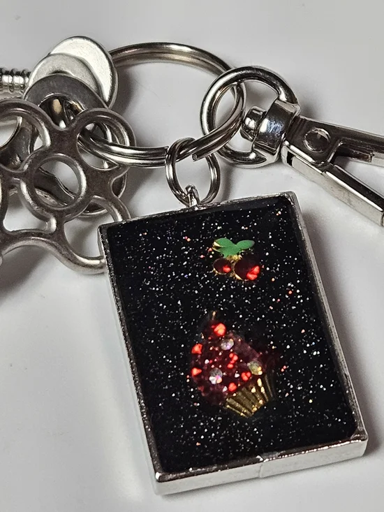 Sparkling Red Cherry & Cupcake Resin Keychain Bag Charm