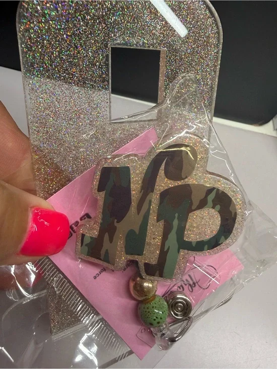 NP badge reel Camouflage Glitter