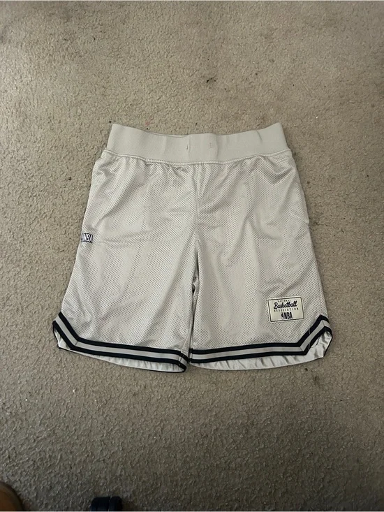 NBA Men's Athletic Mesh Shorts in Off-White with Black Trim
