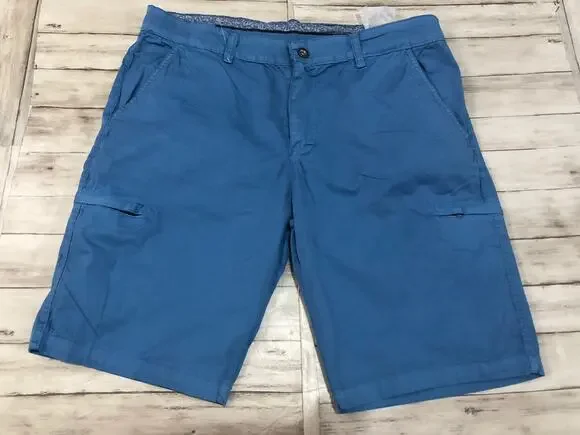 Fashion Denim Shorts Mens 30 Blue Cargo 6 Pockets Flat Front Zip N73