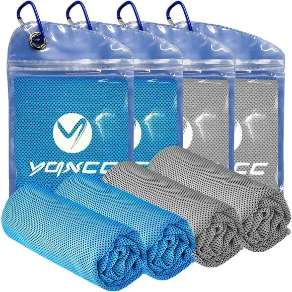 4 Pack Cooling Towels 40x12 - Light Blue & Gray Microfiber Ice Cool Towel