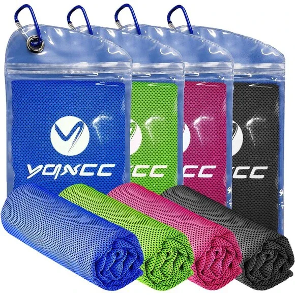 4 Pack Cooling Towels 47x12 - Blue Gray Red Green Microfiber Ice Cool Towel L