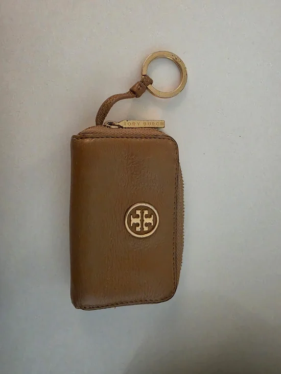 Tory Burch Brown Leather Zip Key Case