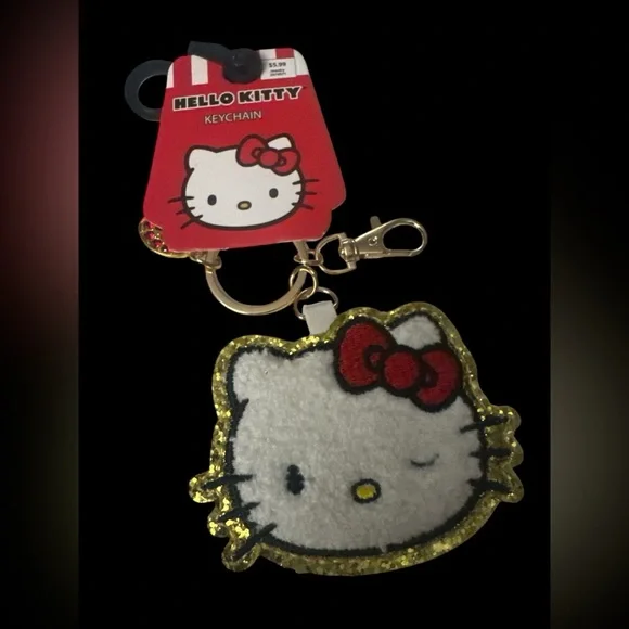 Sanrio Hello Kitty White and Red Glitter Outline Keychain