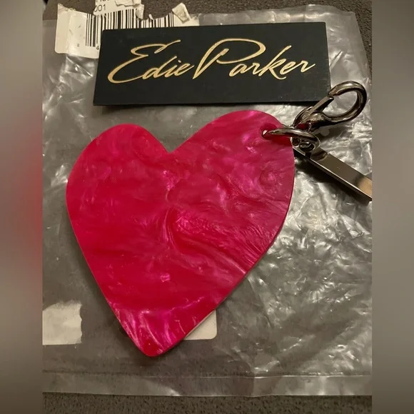 New Edie Parker Pink/Silver Heart Bag Charm/keychain