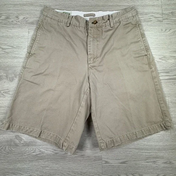 Orvis Men's Classic Chino Shorts Tan‎ Khaki 34 Cotton Flat Front Casual Preppy