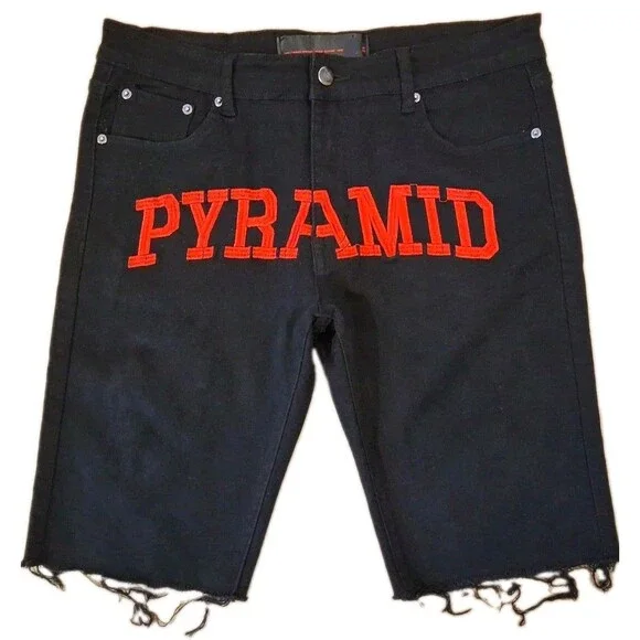 Chris Brown's Pyramid Cut Off Denim Jean Shorts Men's Size 34 Black Raw Hem EUC