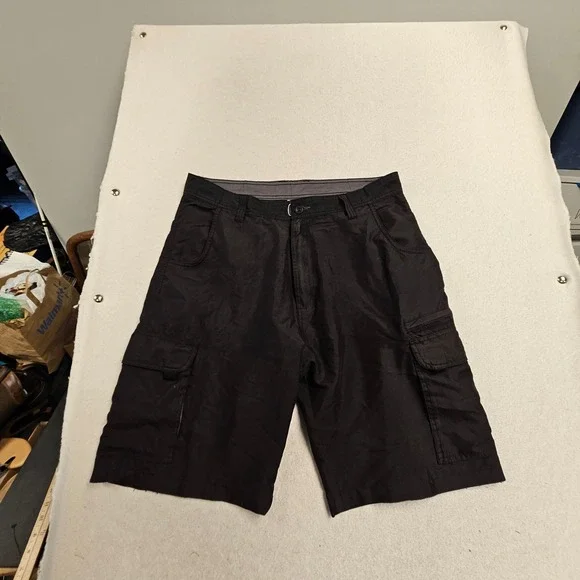 Burnside Mens Black Cargo Shorts Size 34 Utility Multi Pocket Casual Outdoor