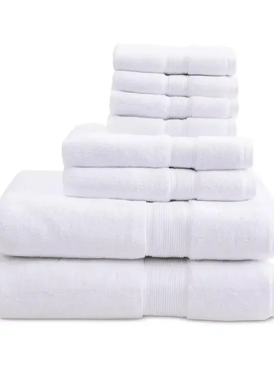 MADISON PARK SIGNATURE Solid 800GSM Cotton 8-Pc. Bath Towel Set, White, NWT