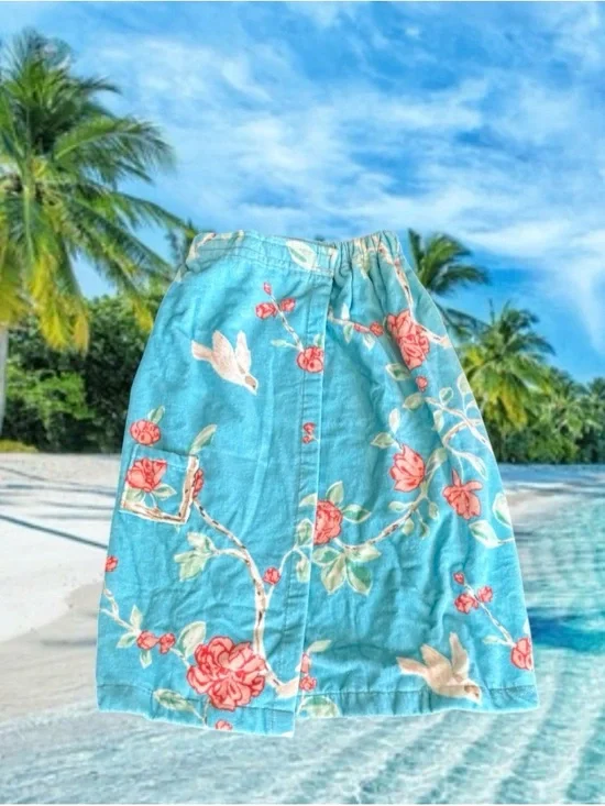 Threshold Bath Shower Wrap Tropical Print Plush Absorbent 100% Cotton OS Terry