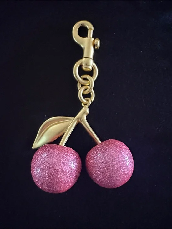 Pink Glitter Cherry Keychain Bag Charm