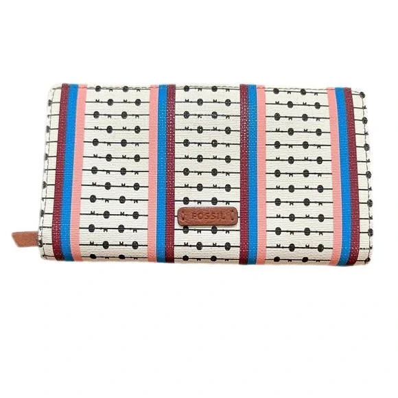Fossil Wallet Multi Color Striped Polka Dot Bifold Clutch OS