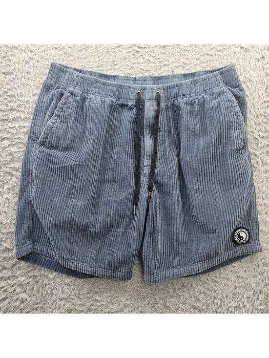 T&C Surf Designs Corduroy Shorts Men 34x7 Blue Cotton Beach Retro Yin & Yang