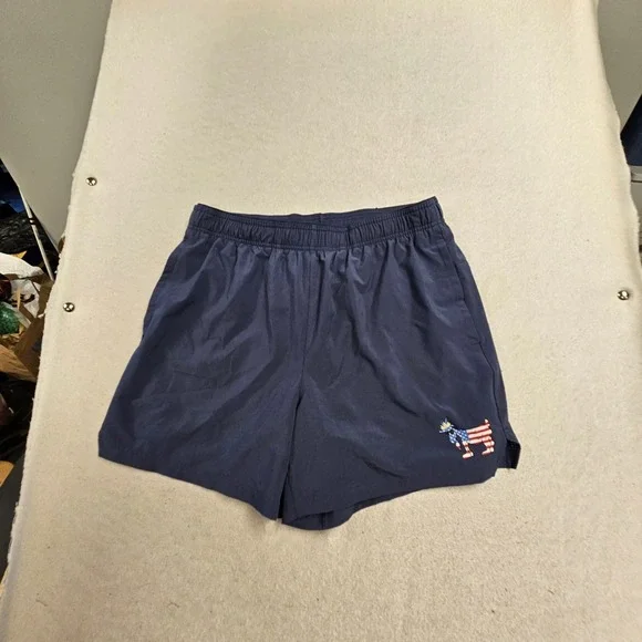 Goat USA Mens Athletic Shorts Navy Blue American Flag Patriotic Logo Large 5in