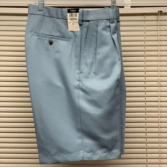 NWT Haggar Blue Shorts Expand Waist Pleated