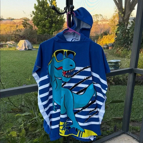 Blue Dinosaur Hooded Bath Towel for Kids