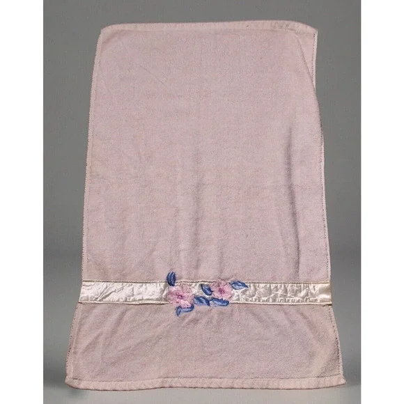 Fieldcrest Bathroom Retro Hand Towel Peach Poppies Floral Cotton Blend 25x15