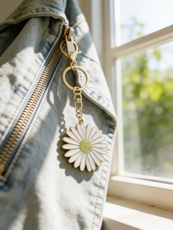 Altar'd State Gold Daisy Keychain Charm in White and Green