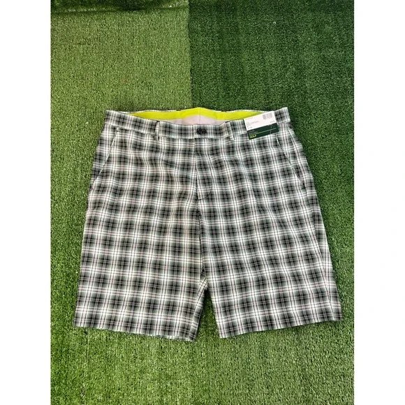NWT Louis Raphael Golf Shorts Mens 38 Green Black Bradenton Plaid‎ Flat Front