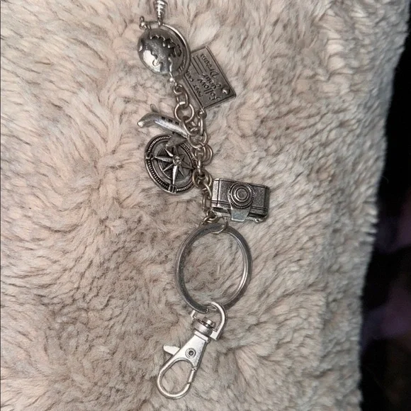 Silver Charm Keychain with Camera and Globe