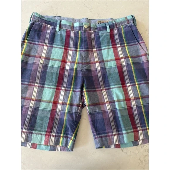 Vtg Polo Ralph Lauren Shorts Men 36 Indian Madras Plaid Cotton Linen Grandpacore