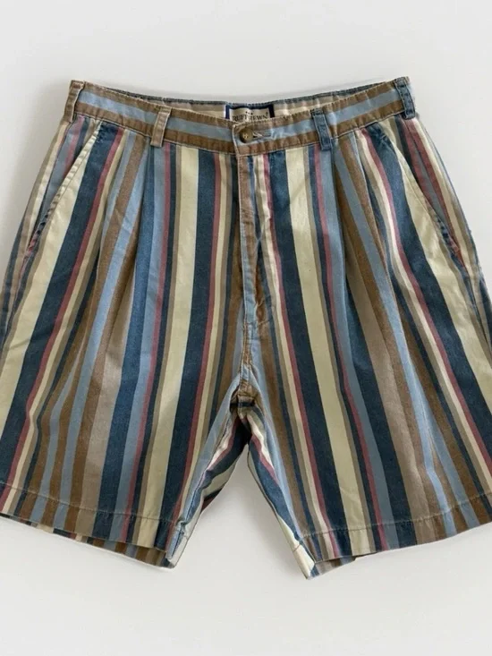 Vintage Ruff Hewn Striped Pleated Men’s Shorts Size 32 X 7” Granpa Chic 80s 90s
