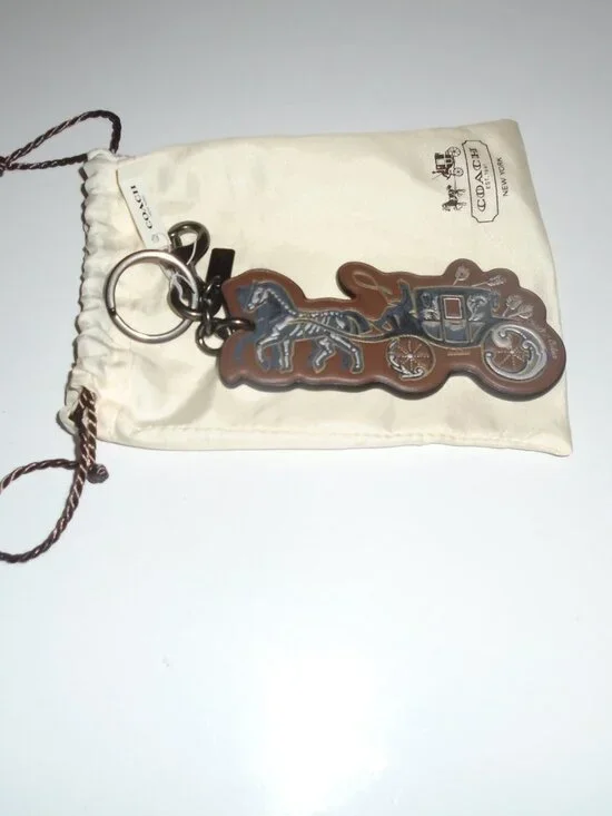 NEW COACH TATTOO CHELSEA LEATHER HORSE & CARRIAGE BAG CHARM KEYCHAIN RING 76959