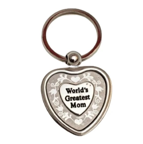 Worlds Greatest Mom Silver Heart Keychain