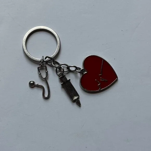 Red Heart Charm Keychain with Nurse Charms Medical Career