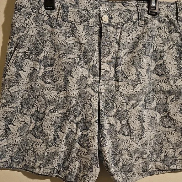 Gray And Blue  Leaf Print Pants