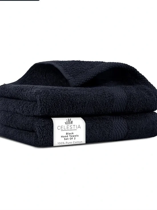 Villa Celestia Black Hand Towels Set of 2, NWT