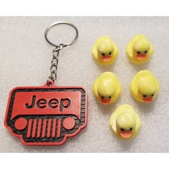 Jeep Key Chain & Yellow Duck Valve Stem Cover Caps Universal Jeep Lovers