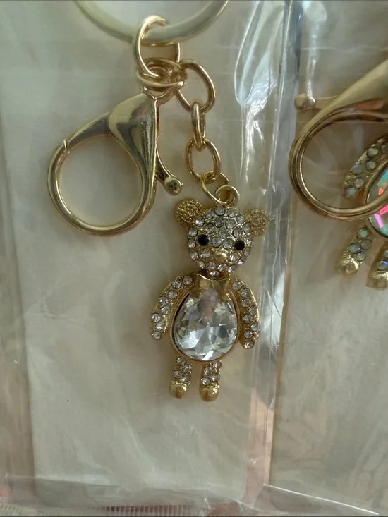 4 for $10 Gold or Silver Crystal Bear Keychain Charm NWT