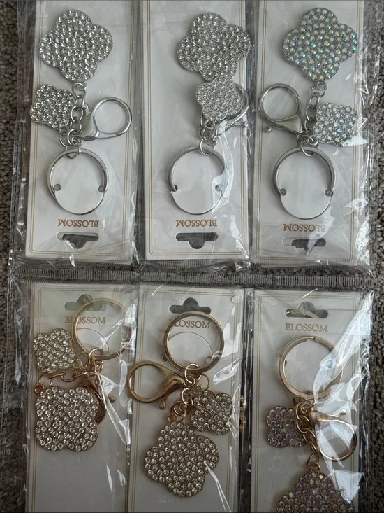 4 for $10 Rhinestone Clover Keychain Charm - Silver & Gold Options NWT