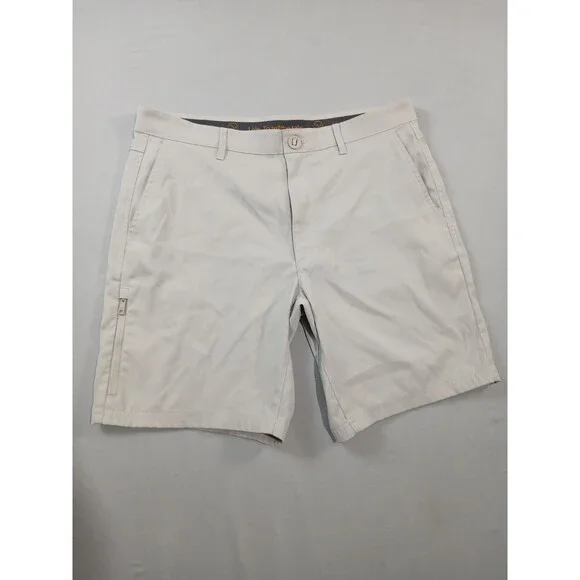 Travelsmith Mens Golf Travel Shorts Size 34 Stone Beige Sorona Stretch Zip...