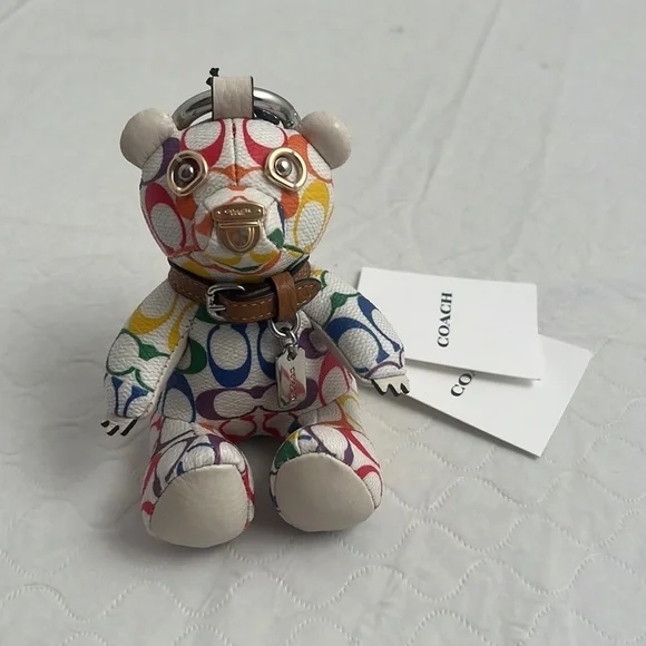 Coach signature logo multicolor rainbow bear keychain