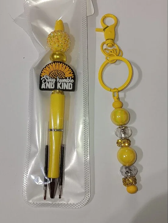 Source Unknown Stay Humble and kind Yellow Sunflower Keychain and Pen Set